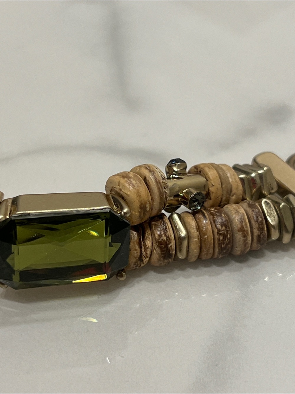 Kenneth Cole Beige and Olive Green Beaded Bracelet - Picture 3 of 5